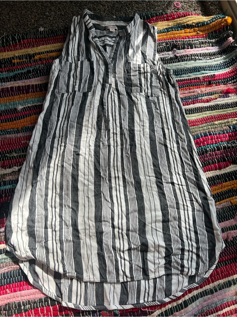 Merona Gray & White Vertical Stripe Sleeveless Shirt Dress